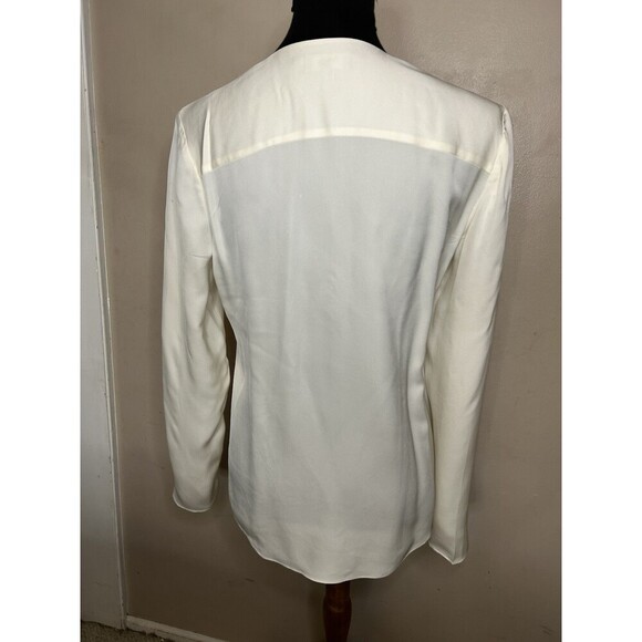 Theory "Jastrid" 100% silk Ivory ruffle front V neck pullover blouse Top Small - Picture 3 of 7
